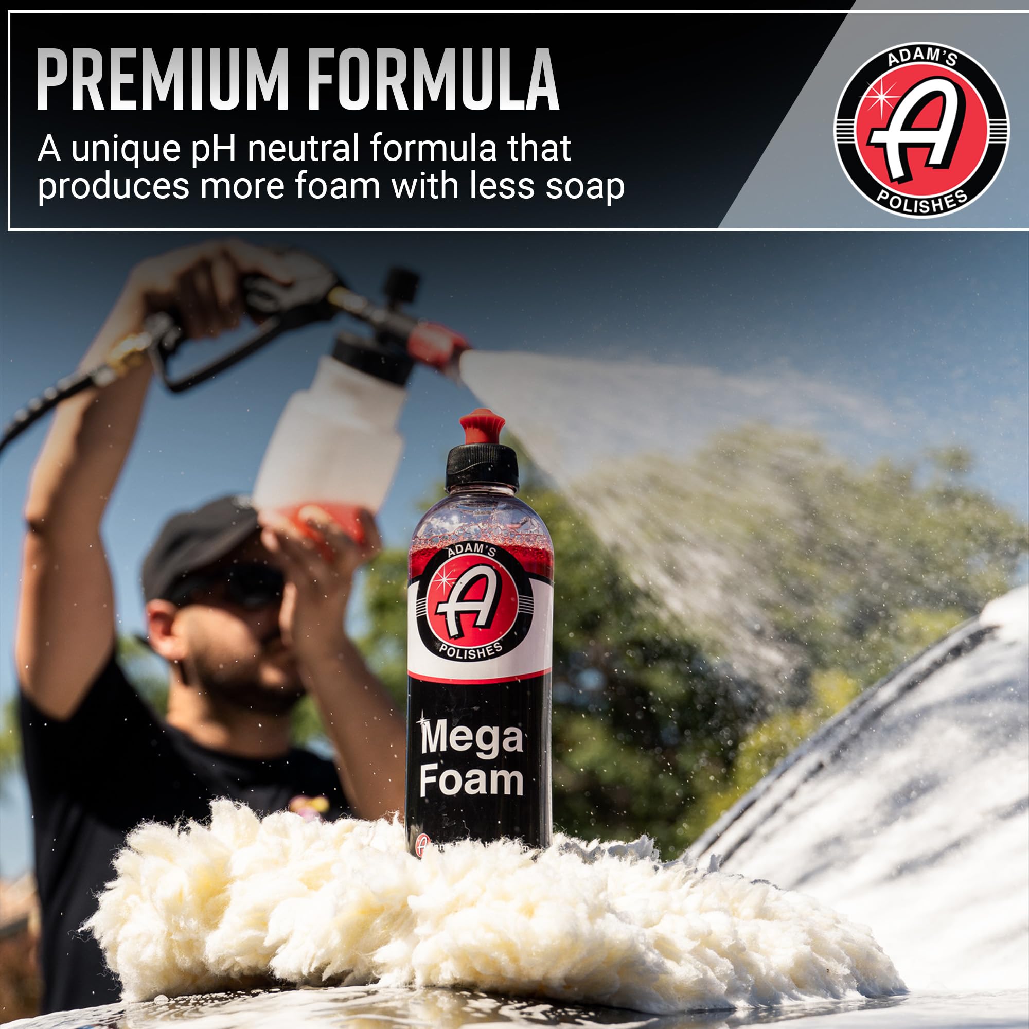 Adam's Mega Foam mixed in a wash bucket demonstrating dilution and economy benefit