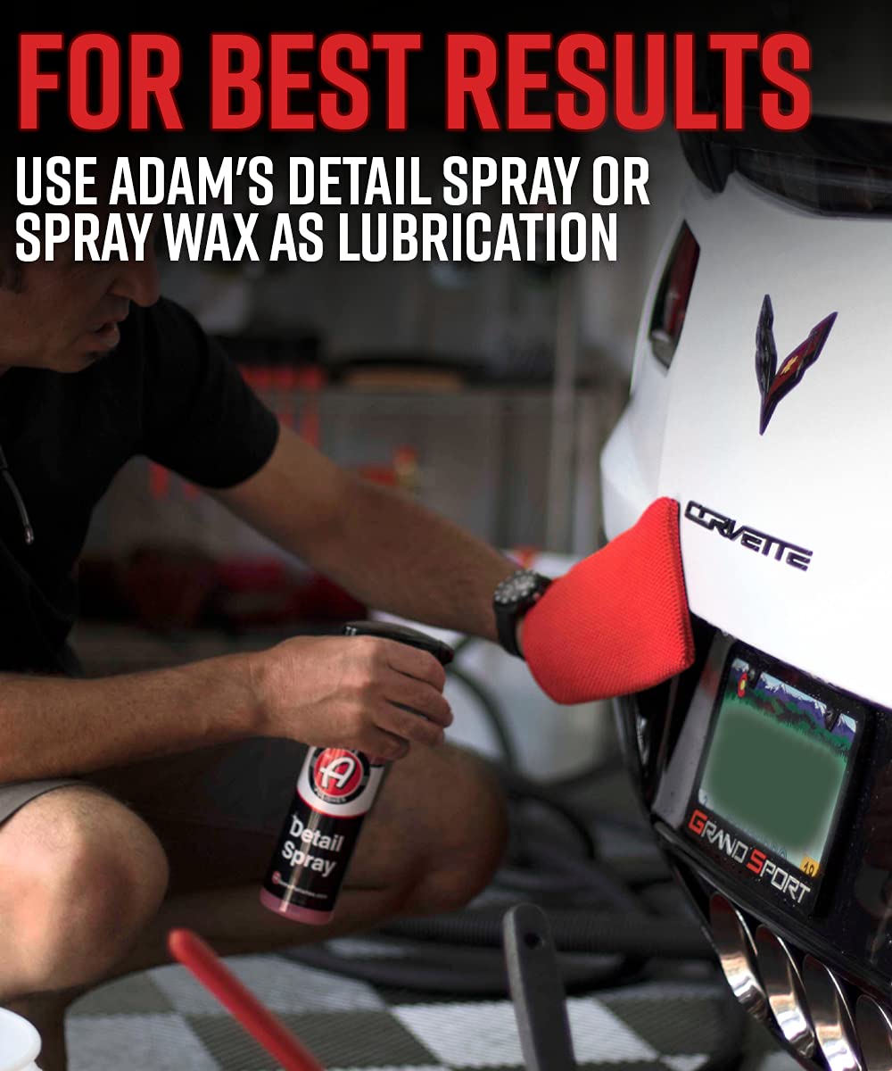 Adam's Polishes mitt and spray packaging shot conveying a complete claying solution for fast results