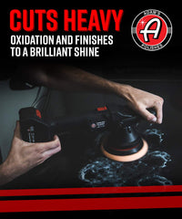 Adam's Polishes being poured from bottle to pad for controlled dispensing benefit
