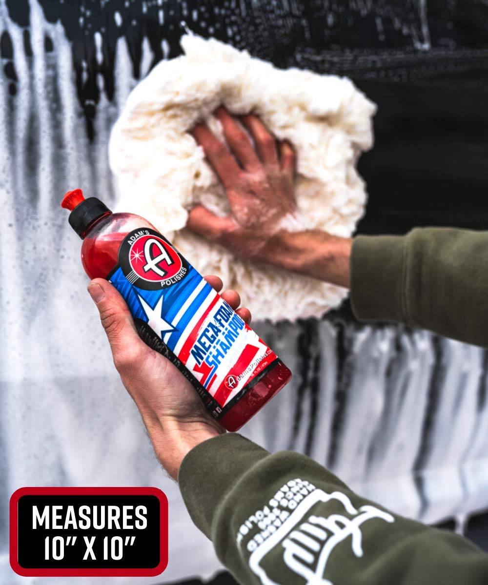 Adam's Polishes wash pad displayed in garage setting conveying ready-to-use detailing kit