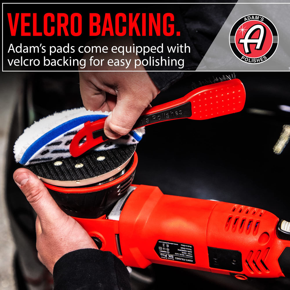 Adam's Polishes pad beside tape measure showing 5.5-inch size for wide coverage