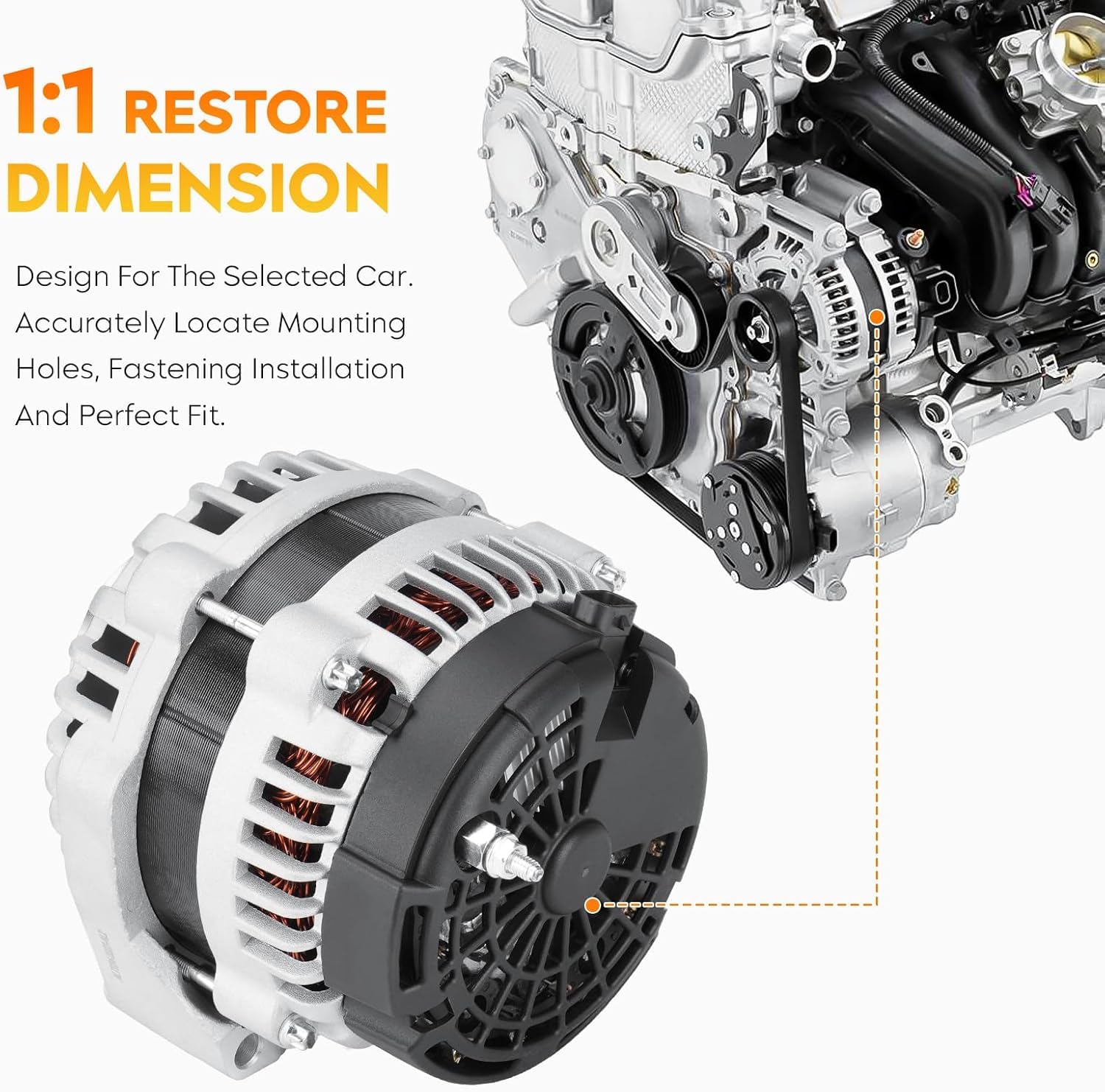Aeagle alternator installed in engine bay demonstrating direct-fit replacement