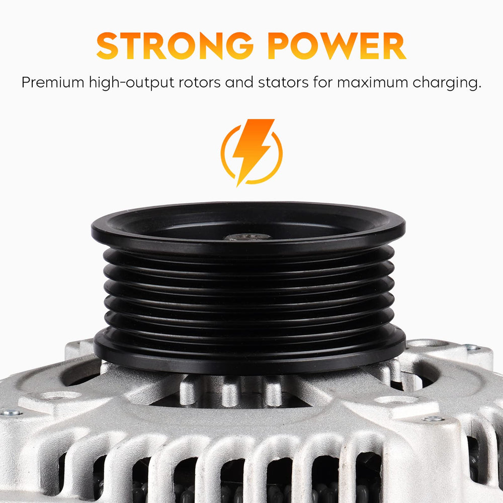 Aeagle alternator mounted in engine bay demonstrating direct-fit installation