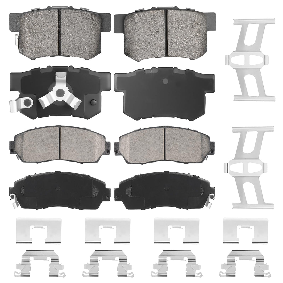 Aeagle brake pad set packaging showing included pads and hardware benefits clarity
