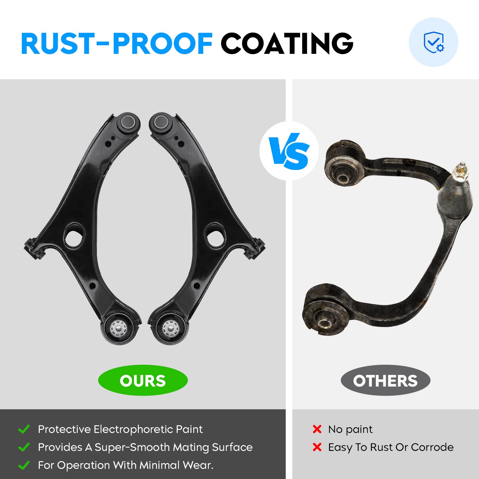 Aeagle installed control arm on vehicle front end demonstrating improved fit and handling