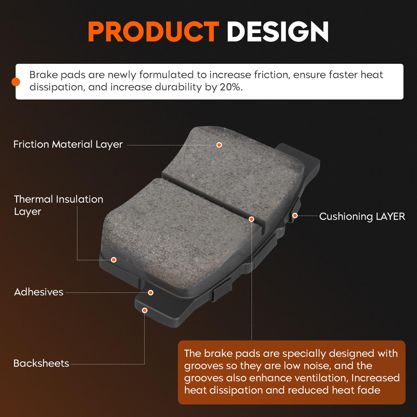 Aeagle semi-metallic rear pad texture view illustrating durability under load