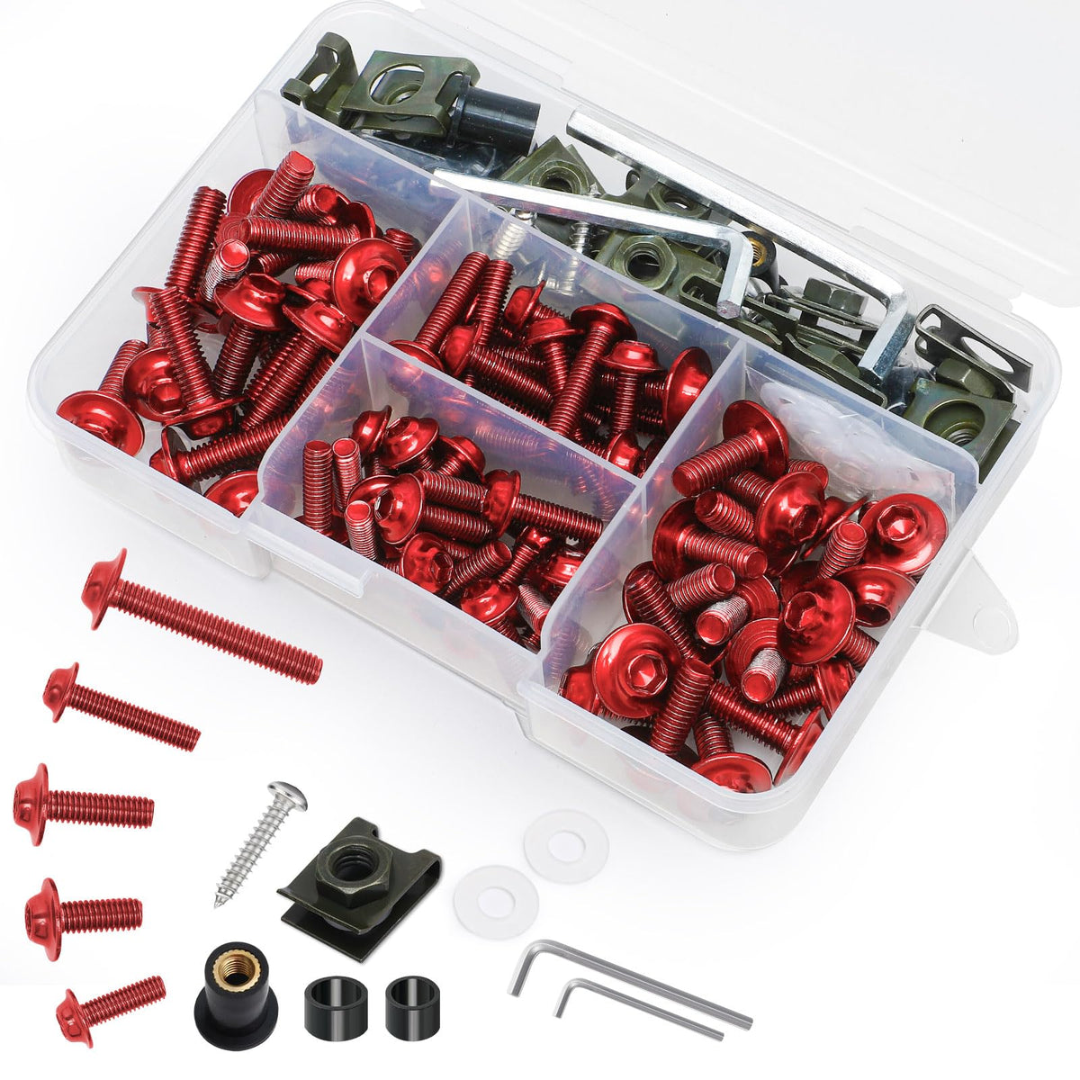 AEEAST full 177-piece bolt kit laid out showing contents and quick selection benefit