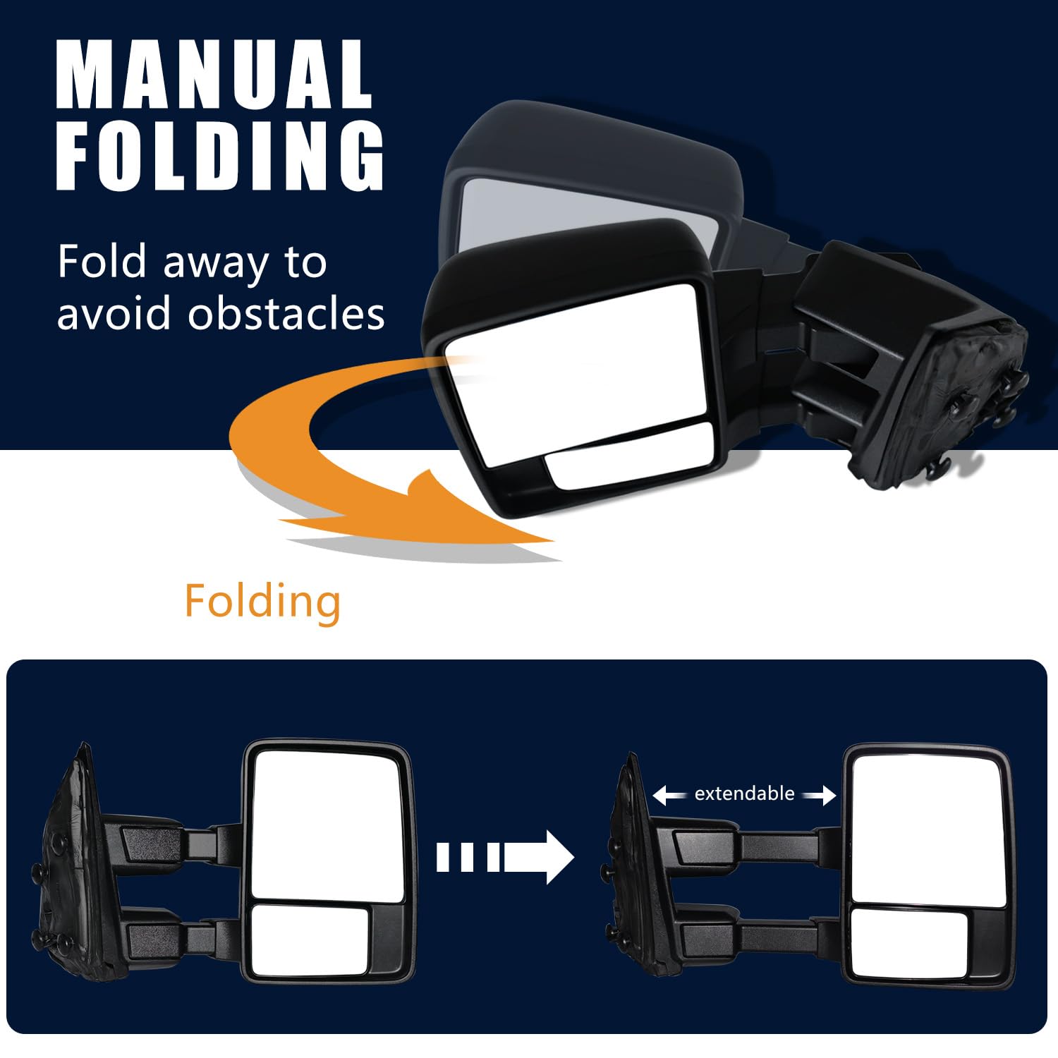 AERDM mirrors mounted on truck showing scale and towing benefit