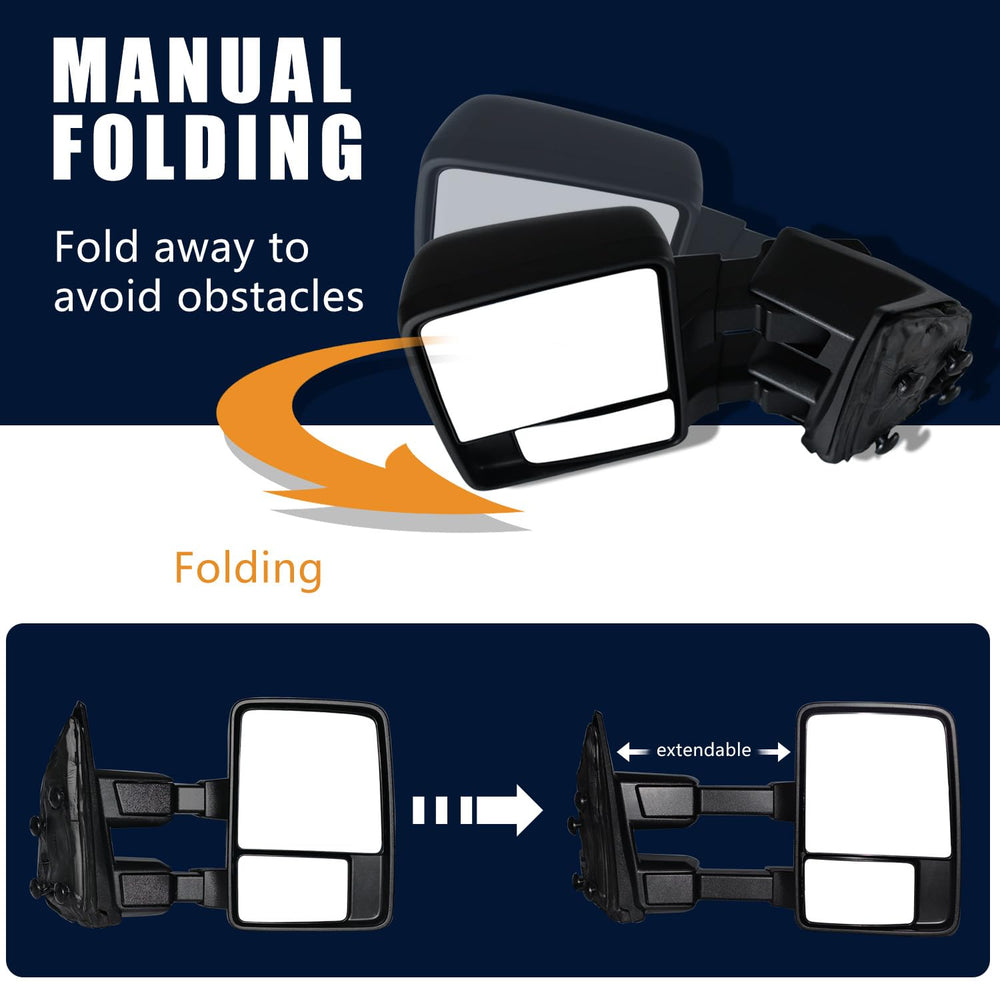 AERDM mirrors mounted on truck showing scale and towing benefit