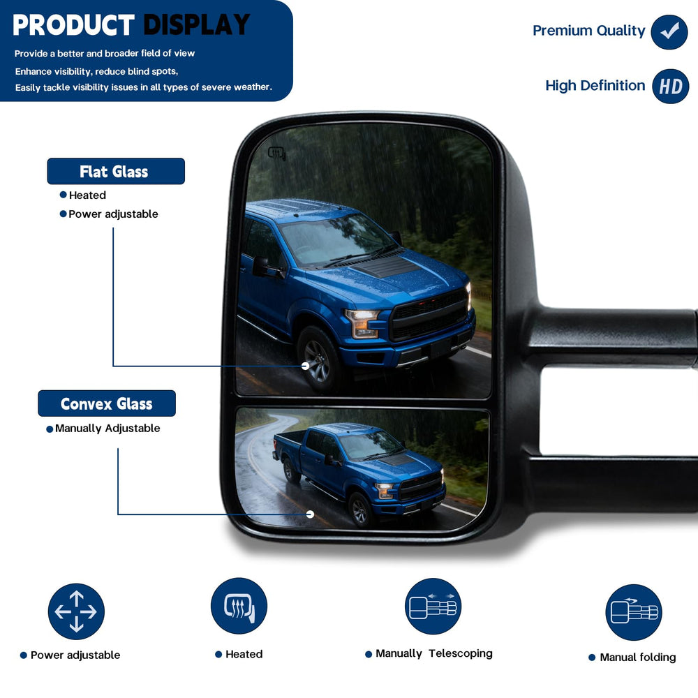 AERDM telescoping mirror extended to show greater trailer-side visibility