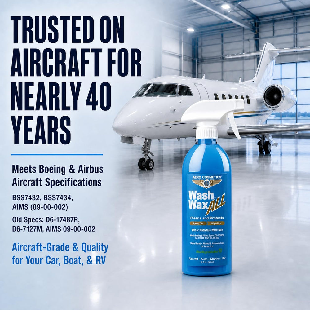 Aero Cosmetics used on RV and boat exterior in parking setting for waterless convenience benefit