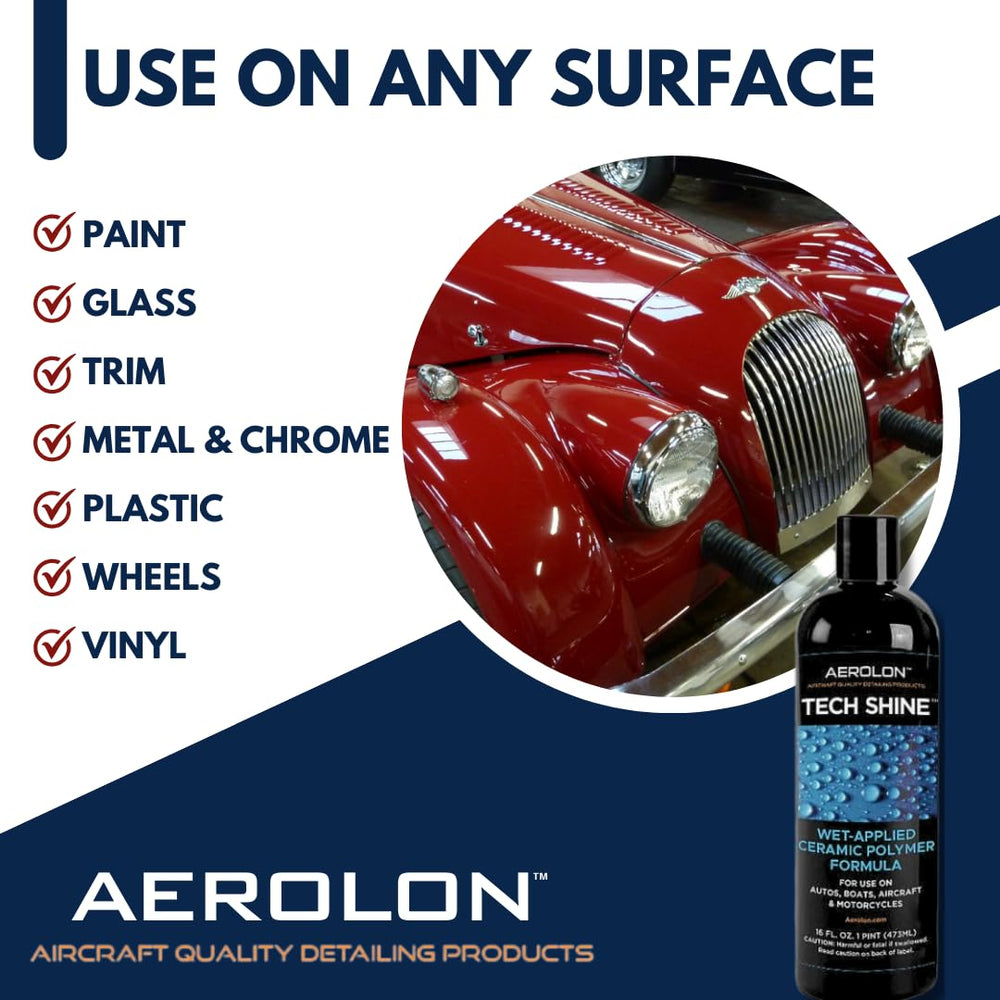 Aerolon Tech Shine beading water on car hood for improved hydrophobic performance