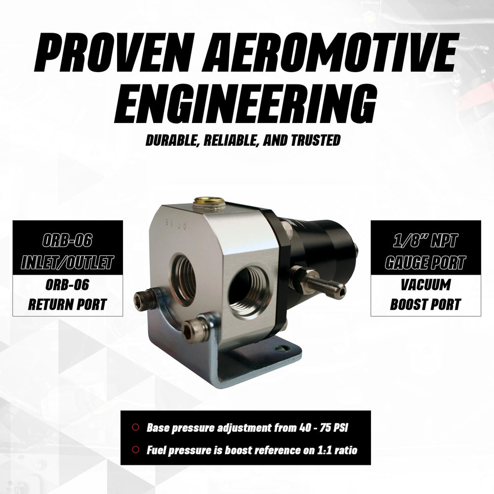 Aeromotive regulator 1/8 NPT gauge port closeup for accurate pressure monitoring