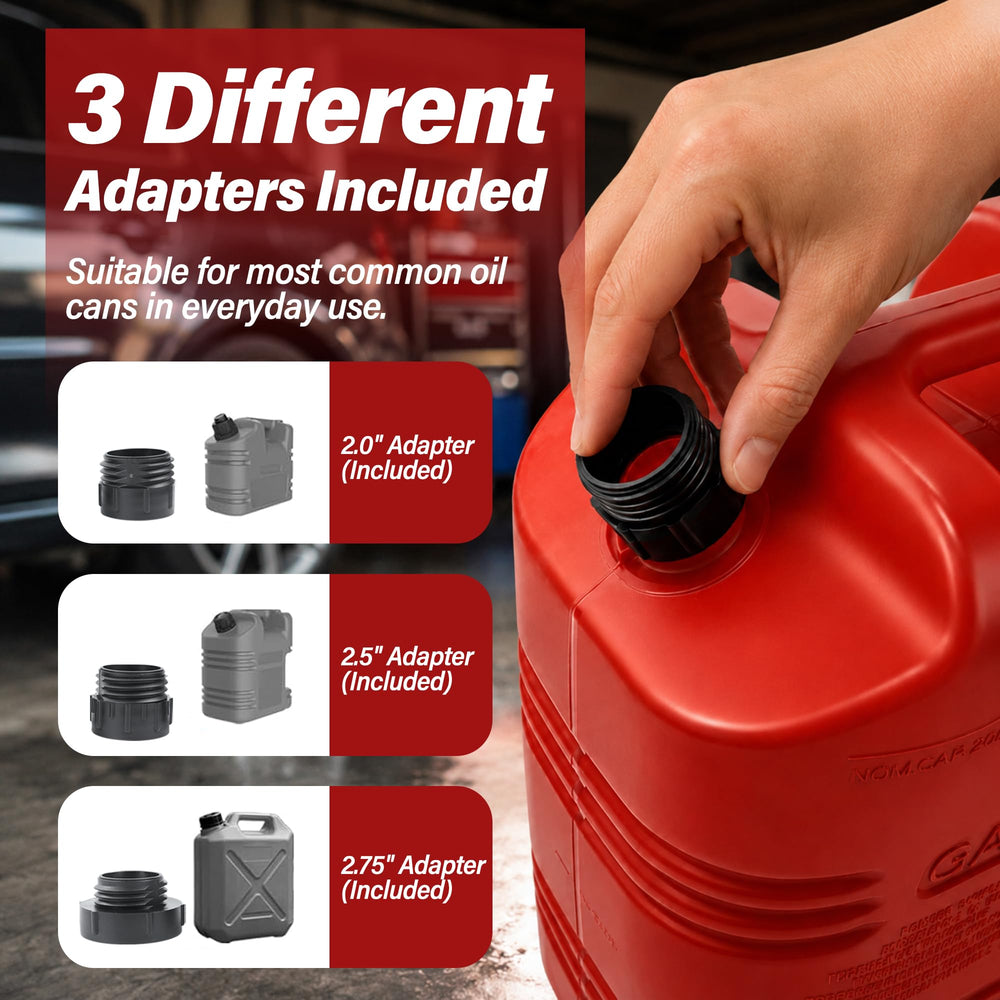 Aetleemo three adapters fitted to different gas cans showing wide compatibility