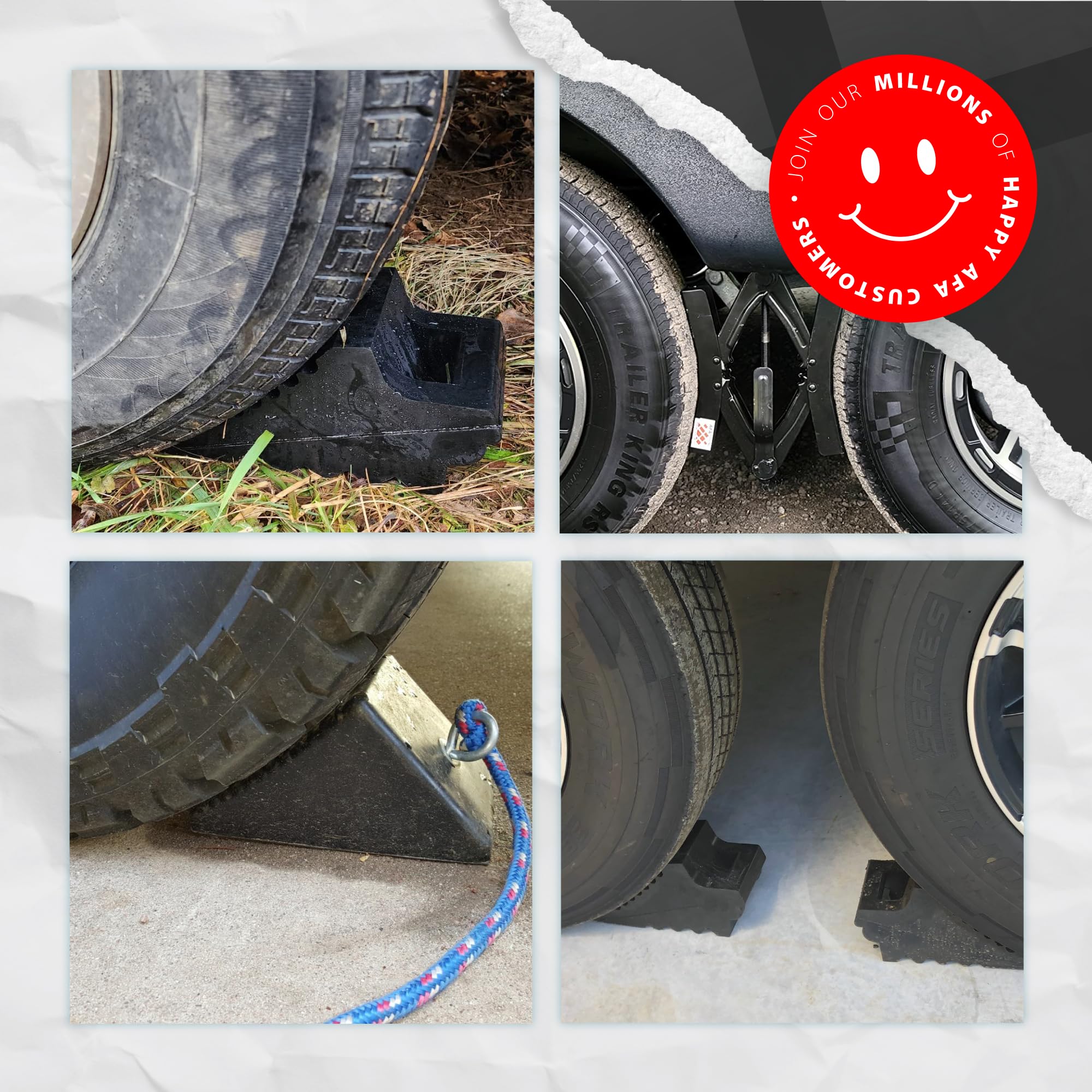AFA Tooling chocks used by a trailer in outdoor setup showing dependable hold benefit