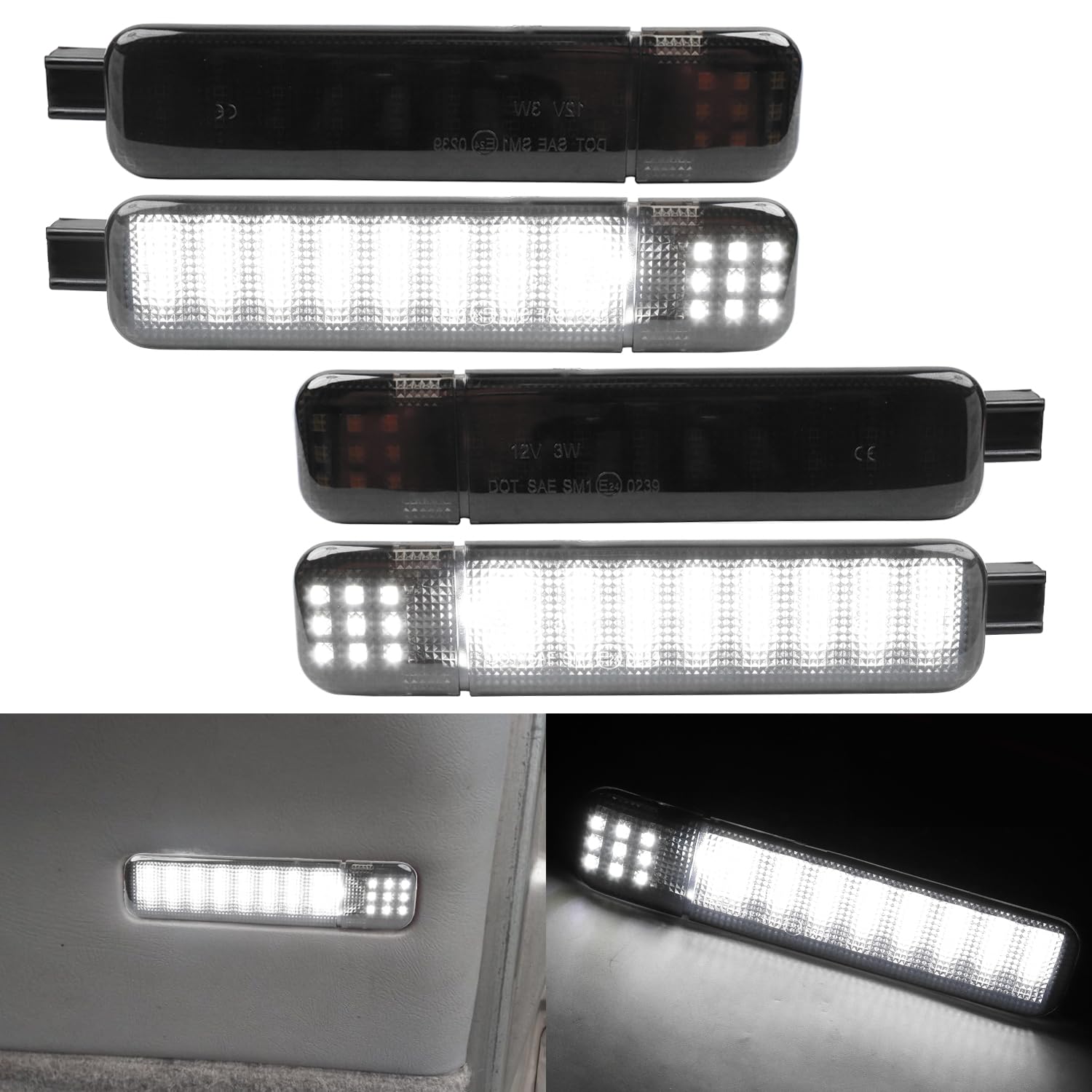 AFEISOL front view of door light assembly showing clean fit and improved visibility