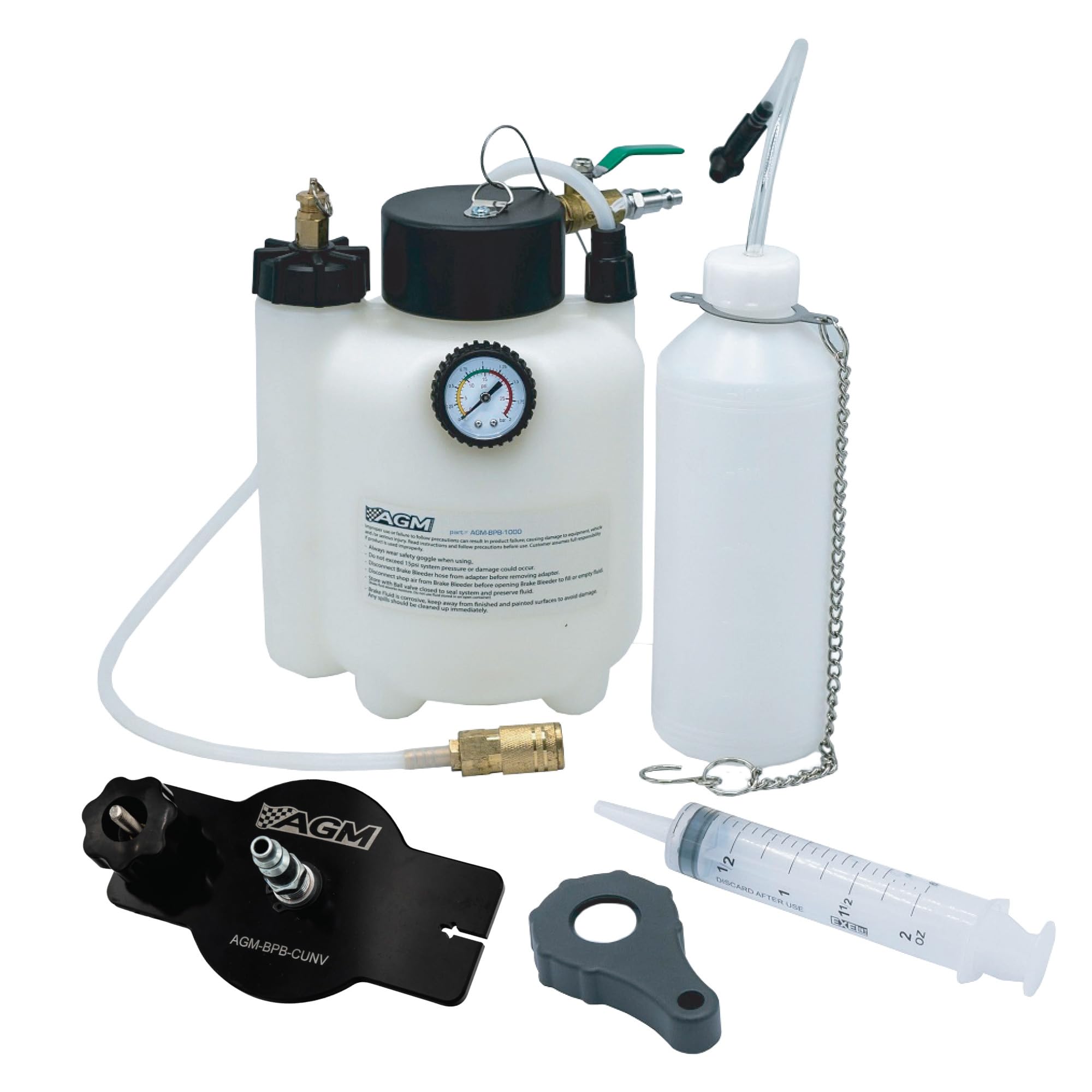 AGM front view of bleeder kit showing compact design and portability benefit
