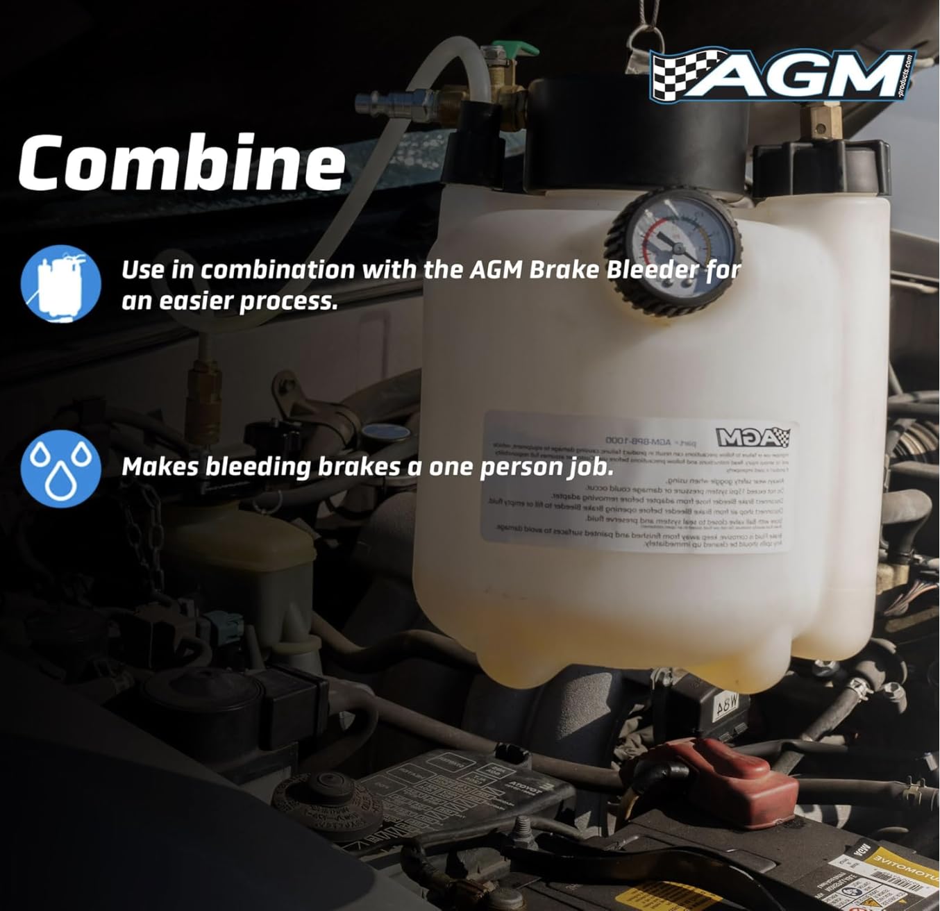 AGM bleeder kit attached to vehicle reservoir during service showing faster workflow