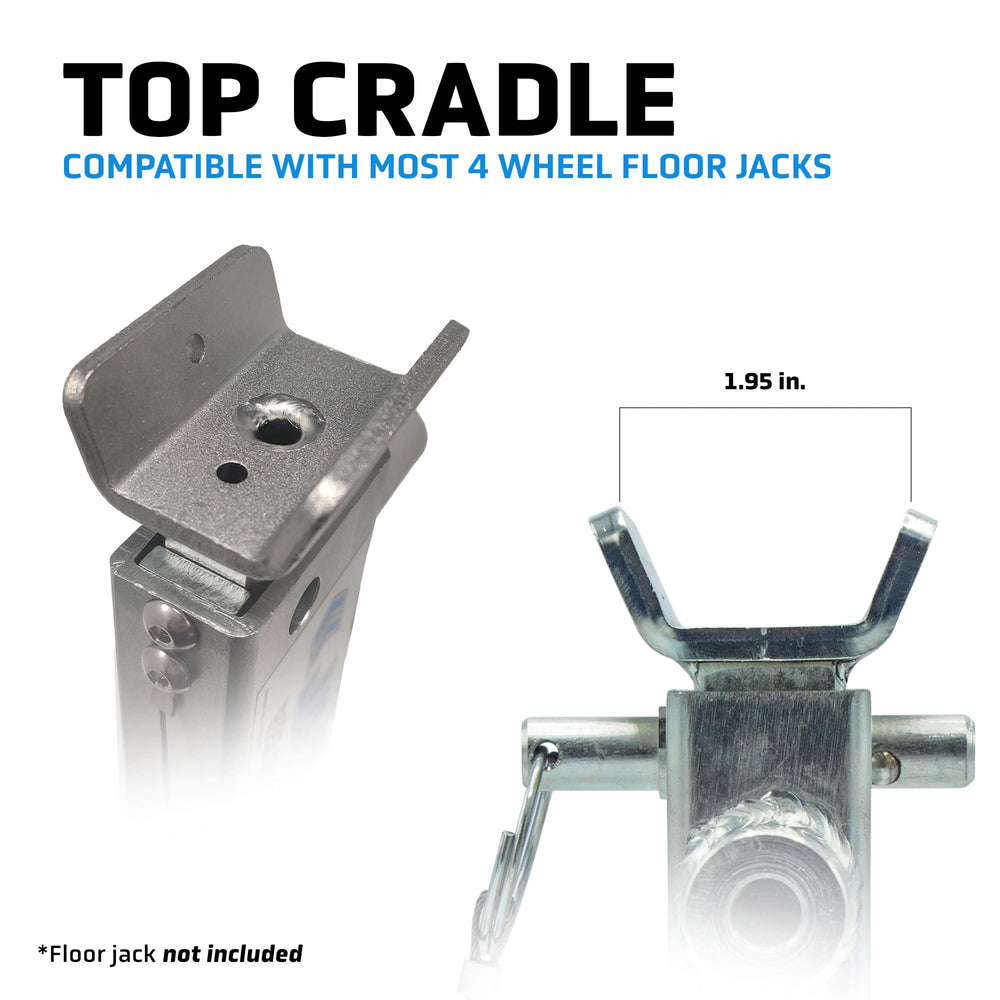 AGM-Products.com installed on a floor jack showing added temporary vehicle support