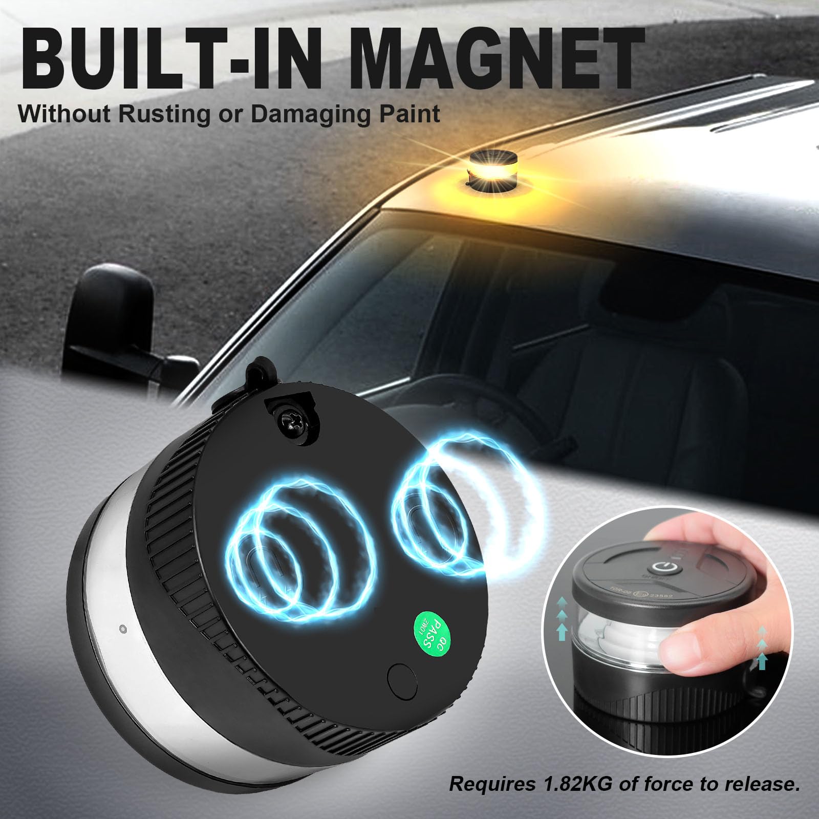 Agrieyes beacon mounted on vehicle roof demonstrating stable attachment benefit