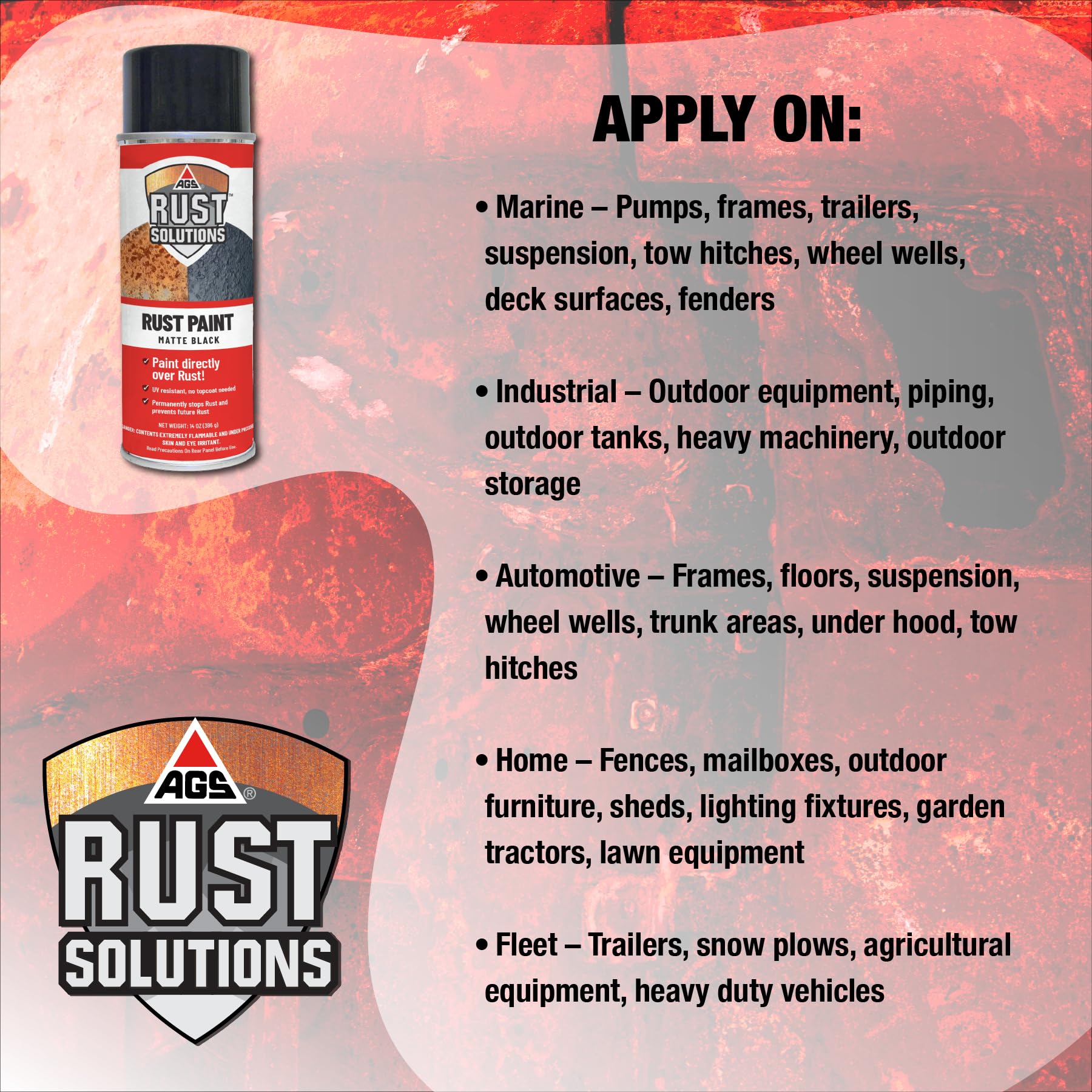 AGS RUST SOLUTIONS 14oz can in hand showing size and coverage per can