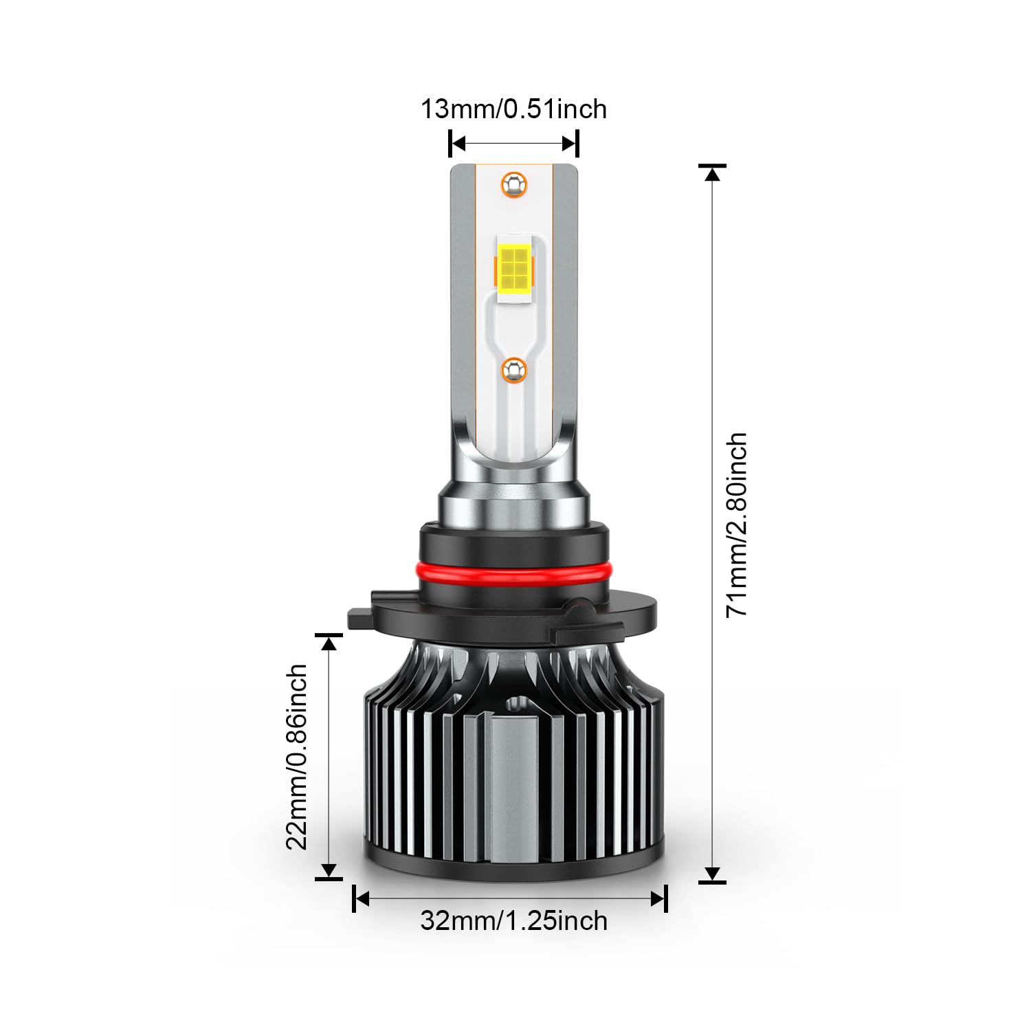 AHXLRLS bulbs beside a hand showing compact size and easy installation benefit