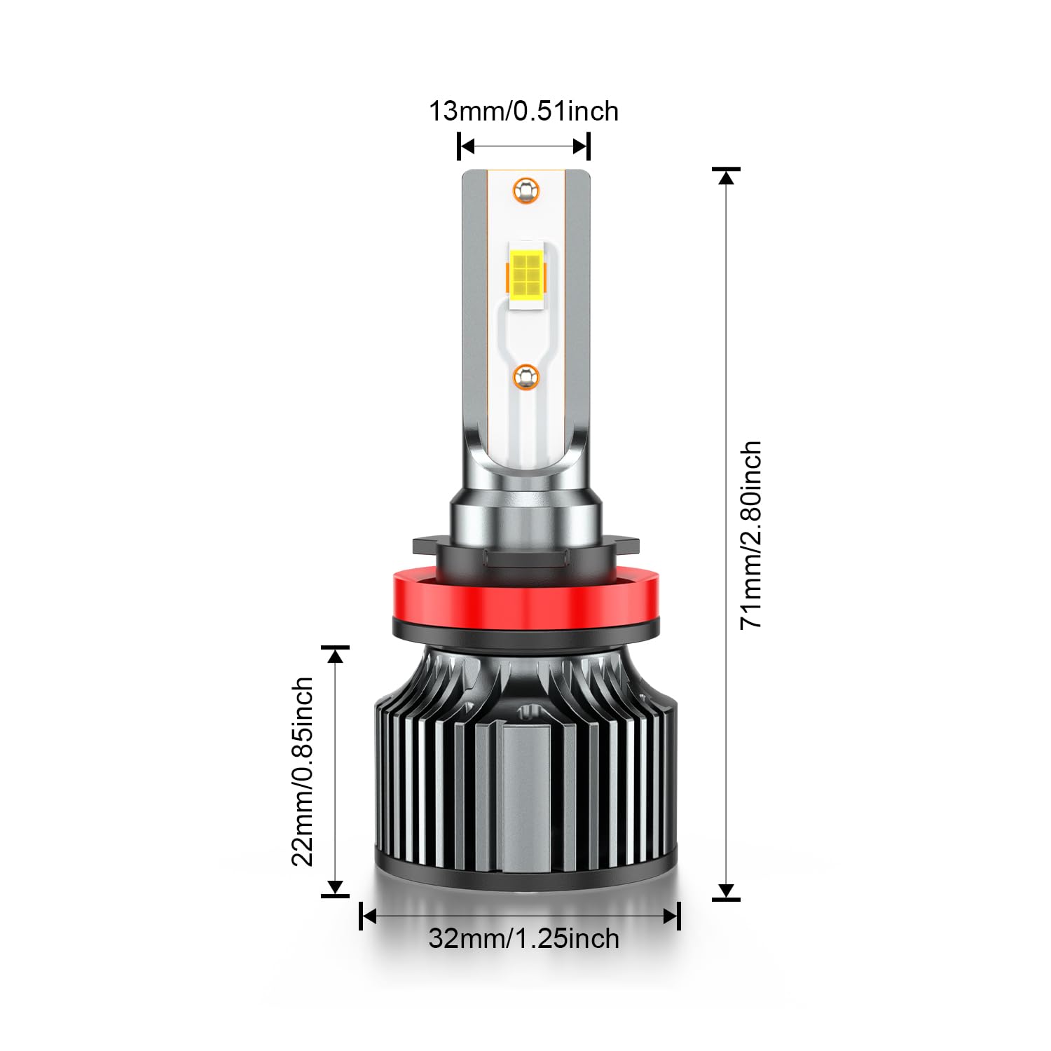 AHXLRLS bulbs held next to hand showing compact size and easy fit benefit