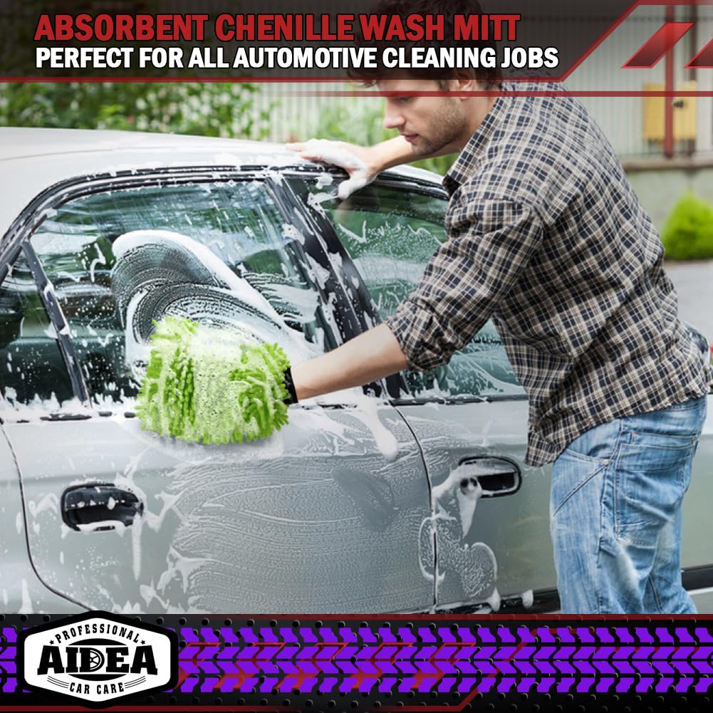 AIDEA mitts cleaning a mirror highlighting streak-free shine