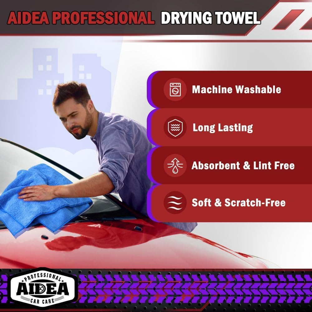 AIDEA towel drying a car hood quickly and leaving no streaks