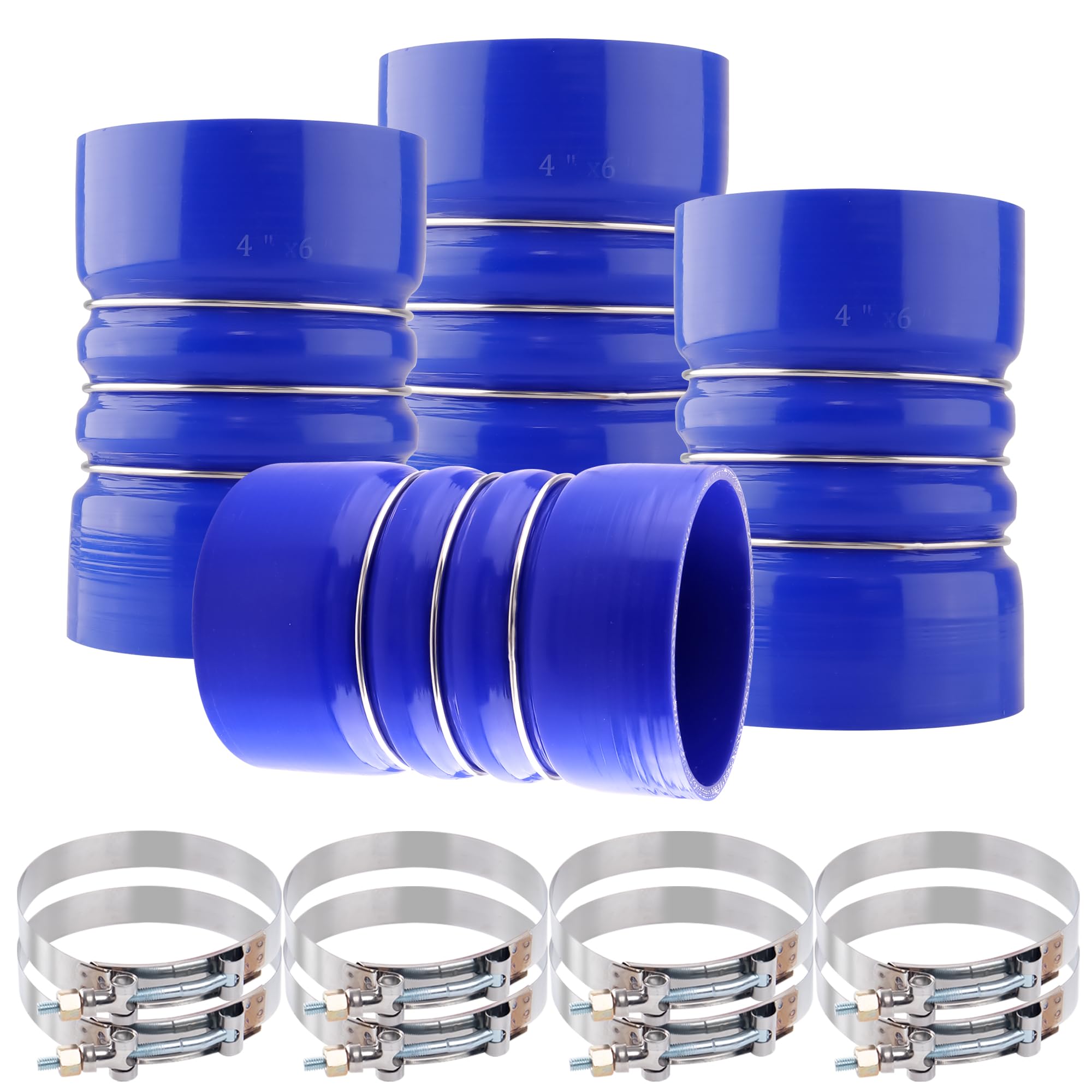 Ailbiuko front view of four blue silicone hump hoses showing finished quality and fit