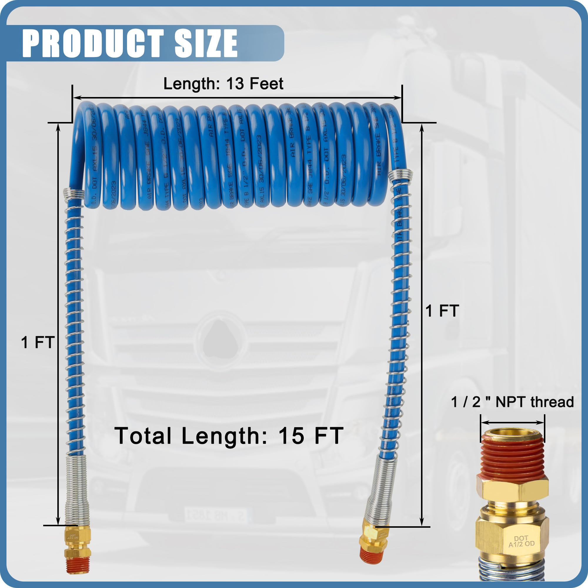 Ailbiuko length scale with ruler comparison illustrating 15ft reach and space-saving benefit