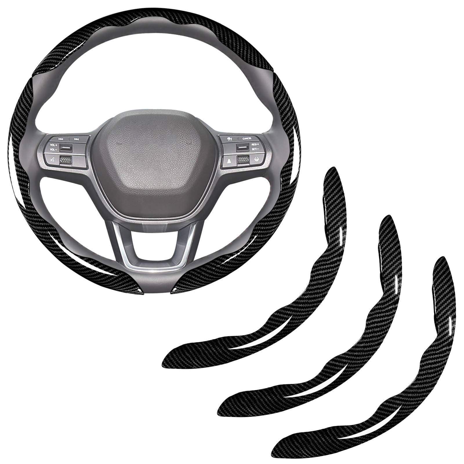 Aimato front packaging showing black carbon fiber cover and quick-clip design benefit