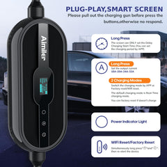 AIMILER charging gun plugged into Tesla port faster convenient charging