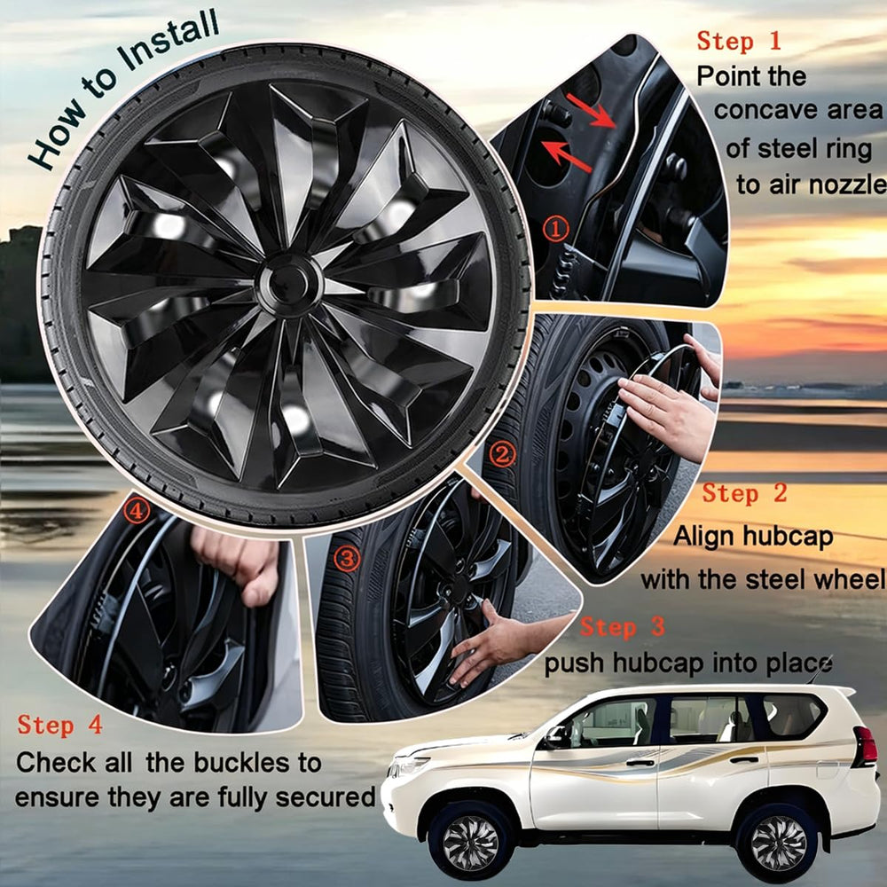 Aiqiying hubcaps fitted on parked car showing refreshed vehicle appearance
