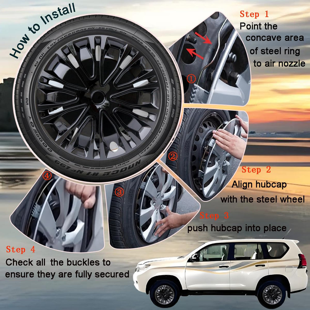 Aiqiying hubcap beside ruler showing 16-inch scale for size confirmation benefit