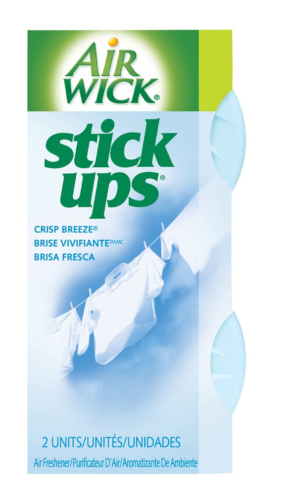 Air Wick Stick Ups front packaging showing compact discs and adjustable scent