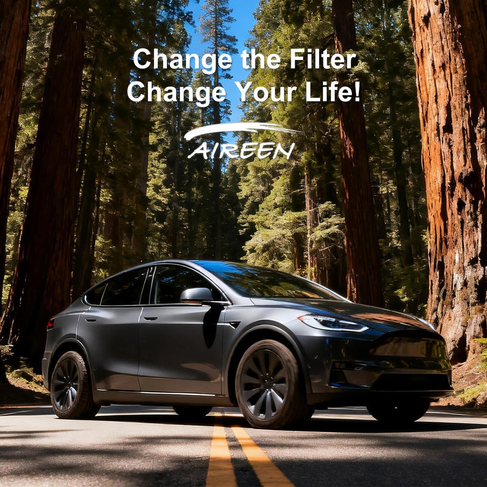 Aireen filter kit inside Tesla cabin during drive, enhancing passenger comfort
