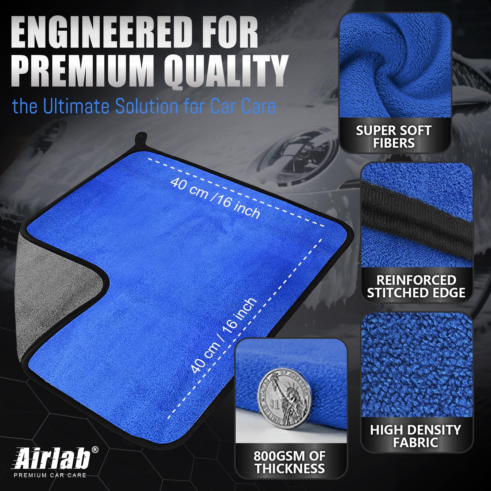 Airlab close-up of 800GSM microfiber pile showing dense fibers for rapid water absorption