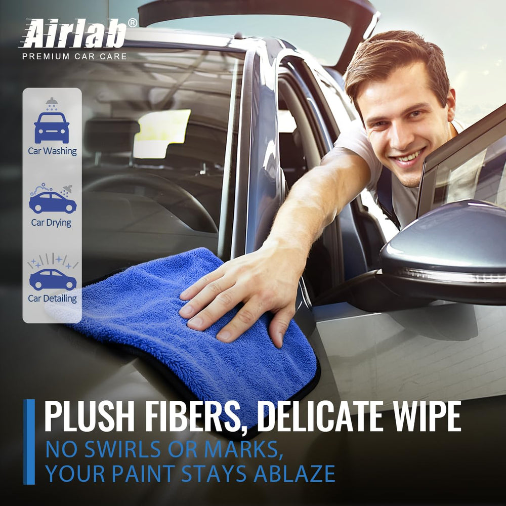 Airlab towel drying a car hood delivering streak-free finish and fast water pickup