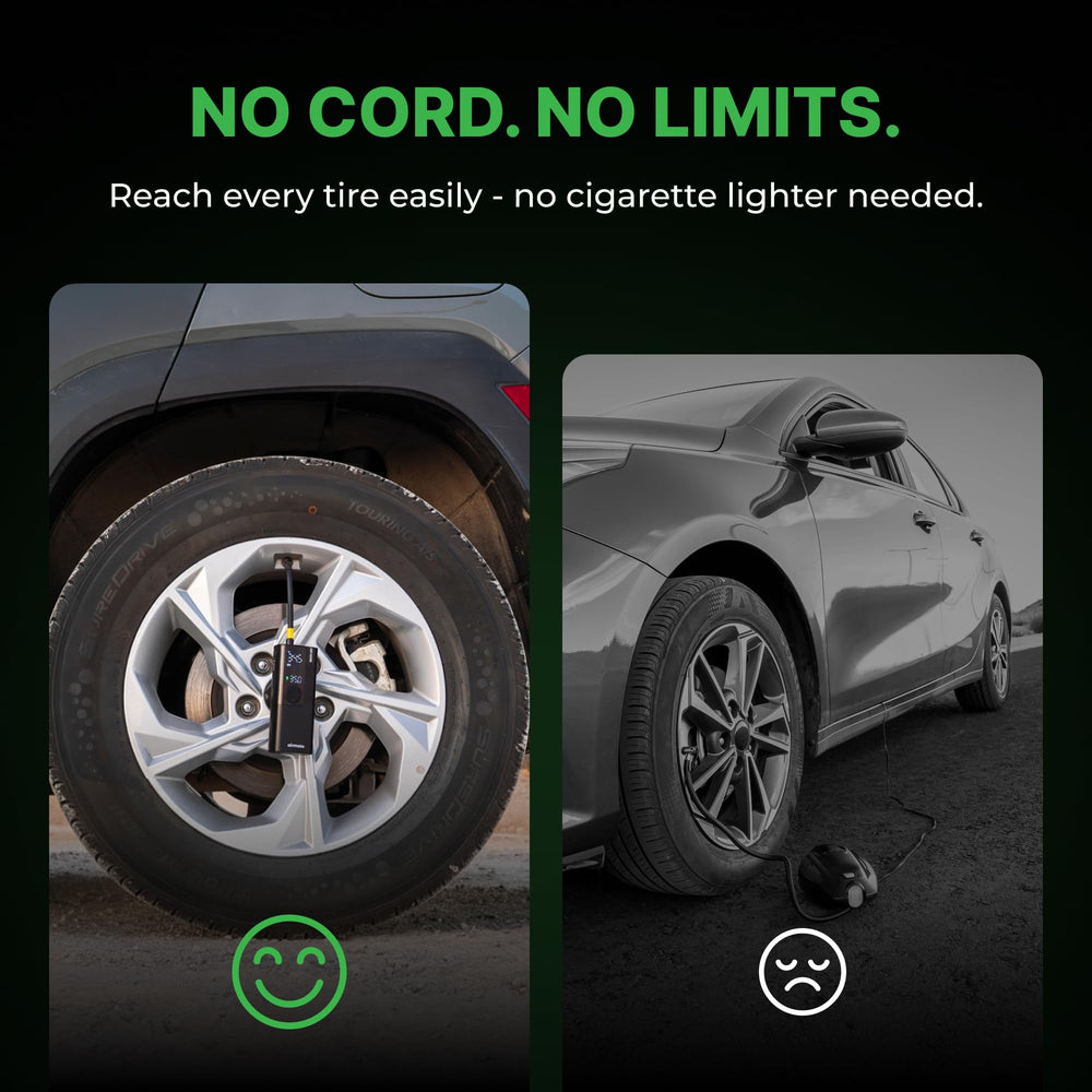 Airmoto built-in LED flashlight illuminating dark tire valve for safer use