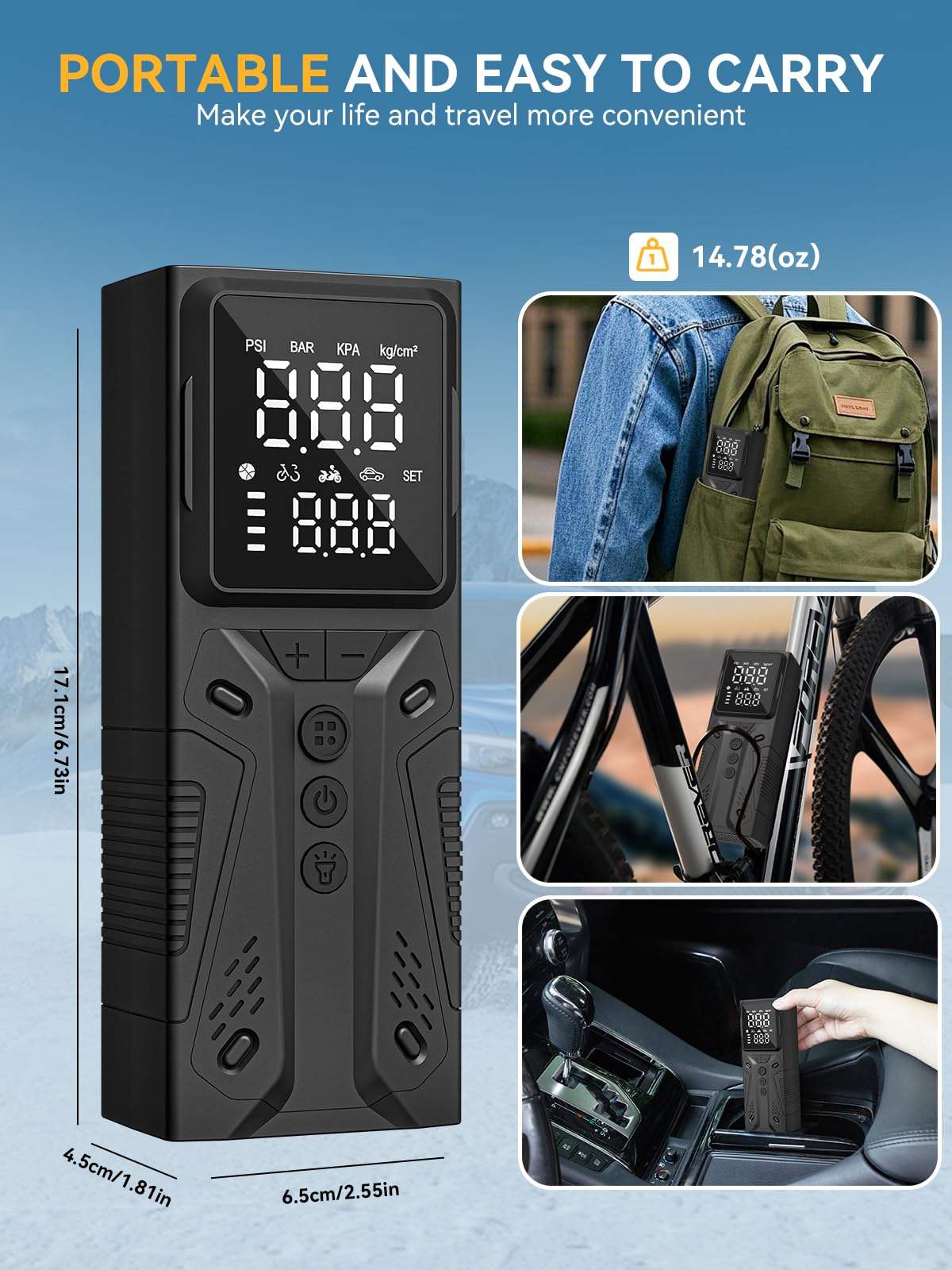 AIRSURE held in hand to show scale and portable convenience for travel