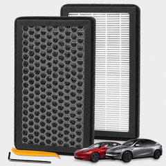 AIRVOLT front packaging for Tesla filter 2-pack showing compatibility and benefits