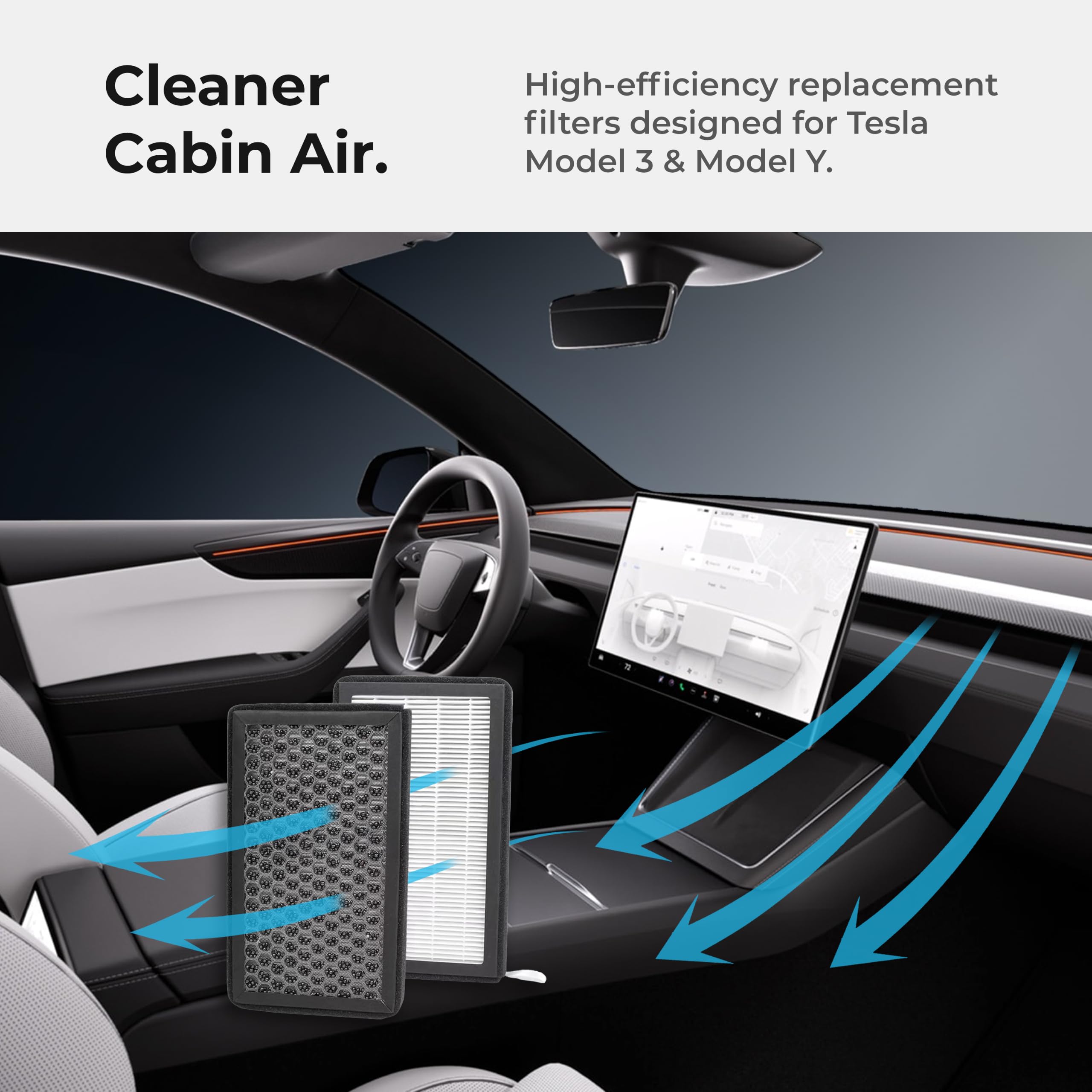 AIRVOLT in Tesla interior demonstrating fresher cabin air and comfortable driving