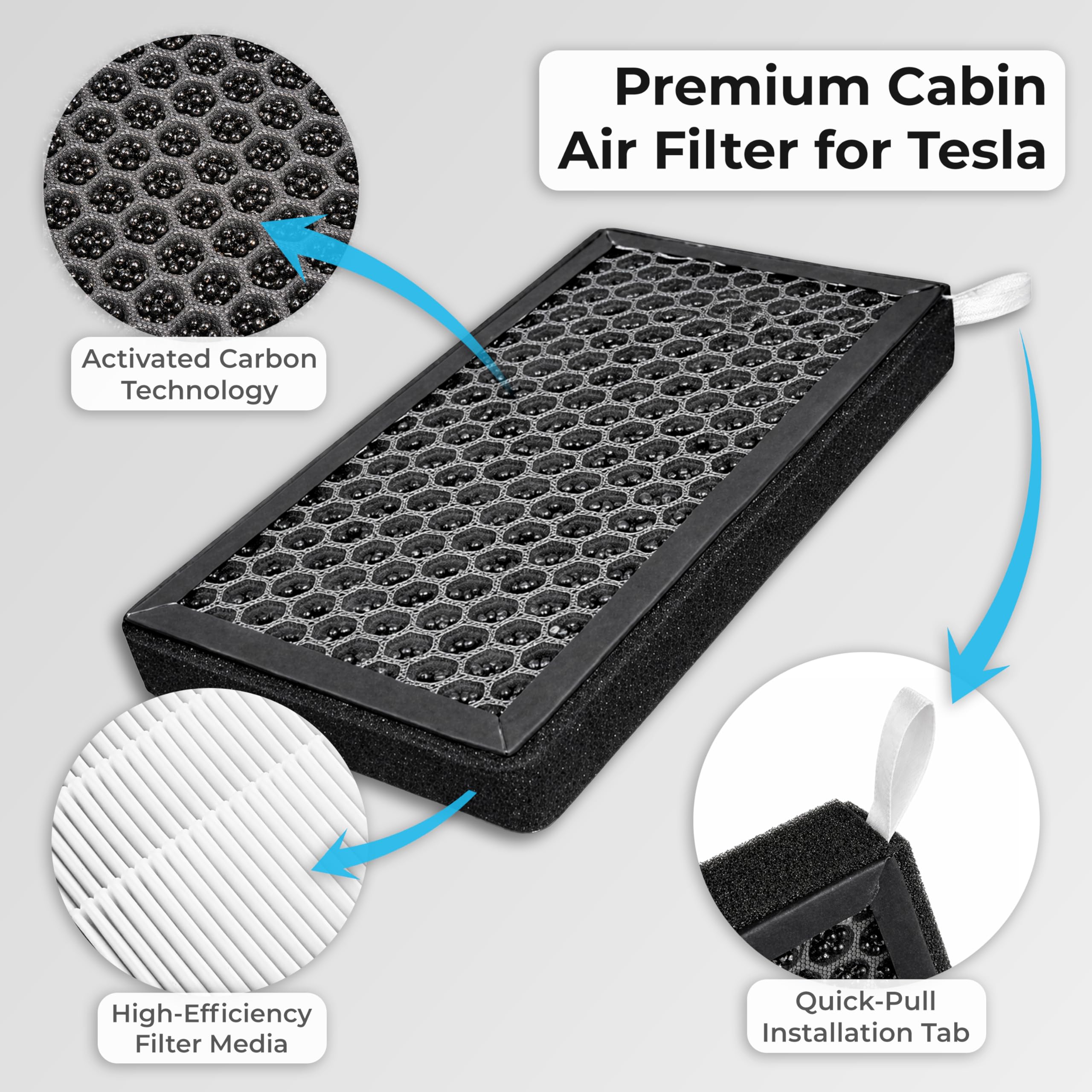 AIRVOLT filter 2-pack next to car key to show size and scale for Tesla owners