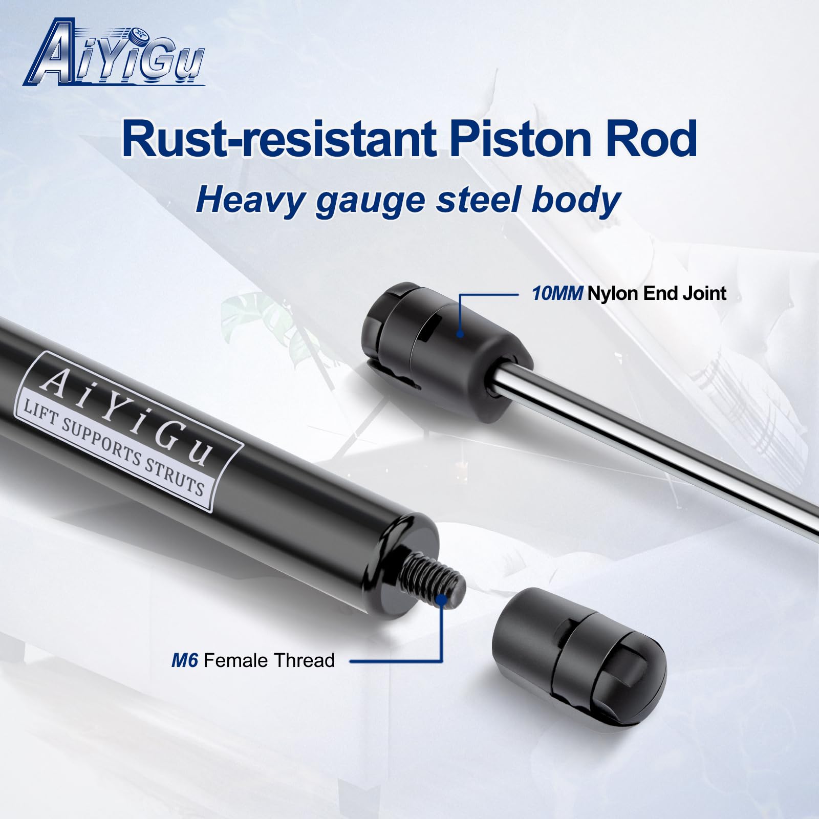 AiYiGu extended 12-inch length shown to illustrate full stroke and lift benefit