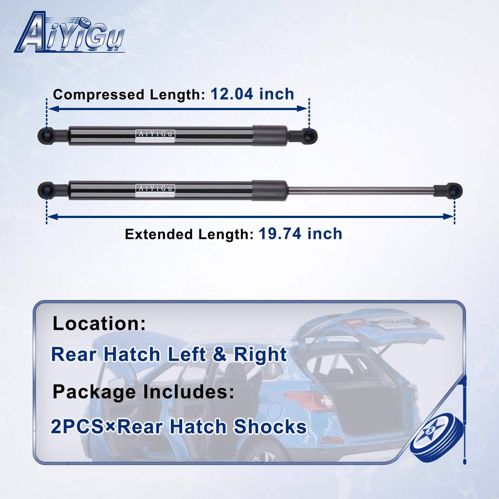 AiYiGu hatch strut close-up of rod and cylinder for smooth lift performance