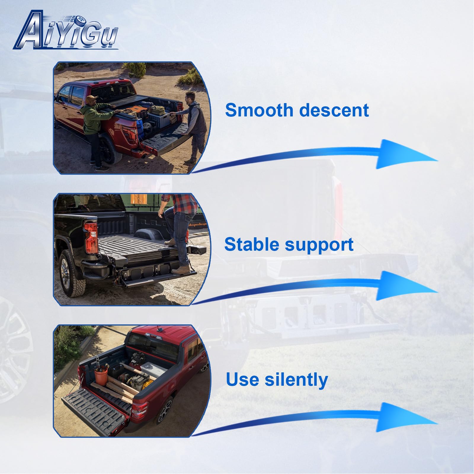 AiYiGu tailgate assist on pickup in garage showing improved loading convenience