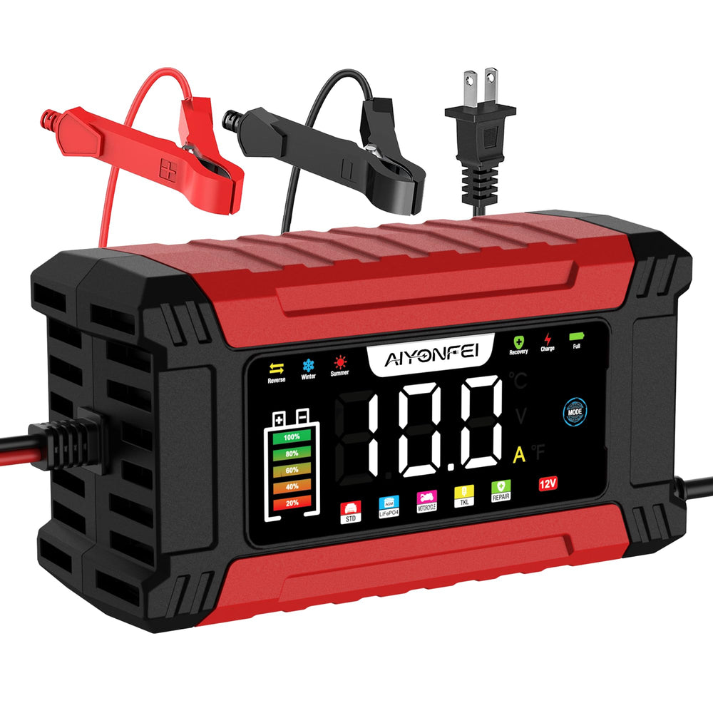 AIYONFEI charger front view showing LEDs and compact case for reliable charging