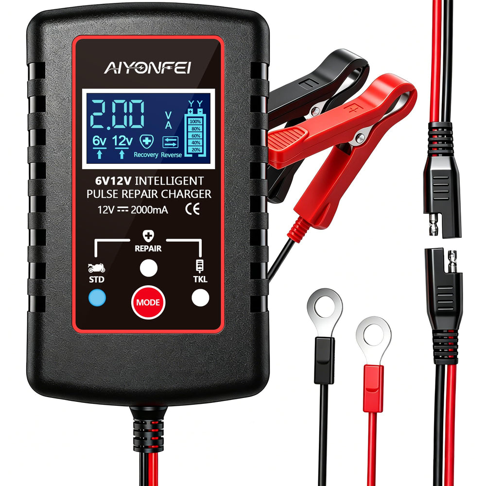 AIYONFEI front view of charger showing compact design and ports, ideal for garage storage