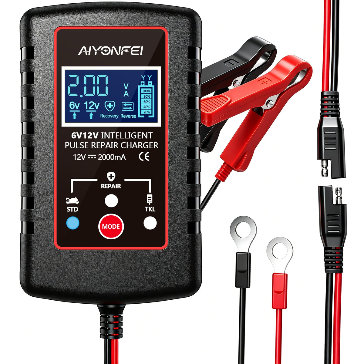 AIYONFEI front view of charger showing compact design and ports, ideal for garage storage